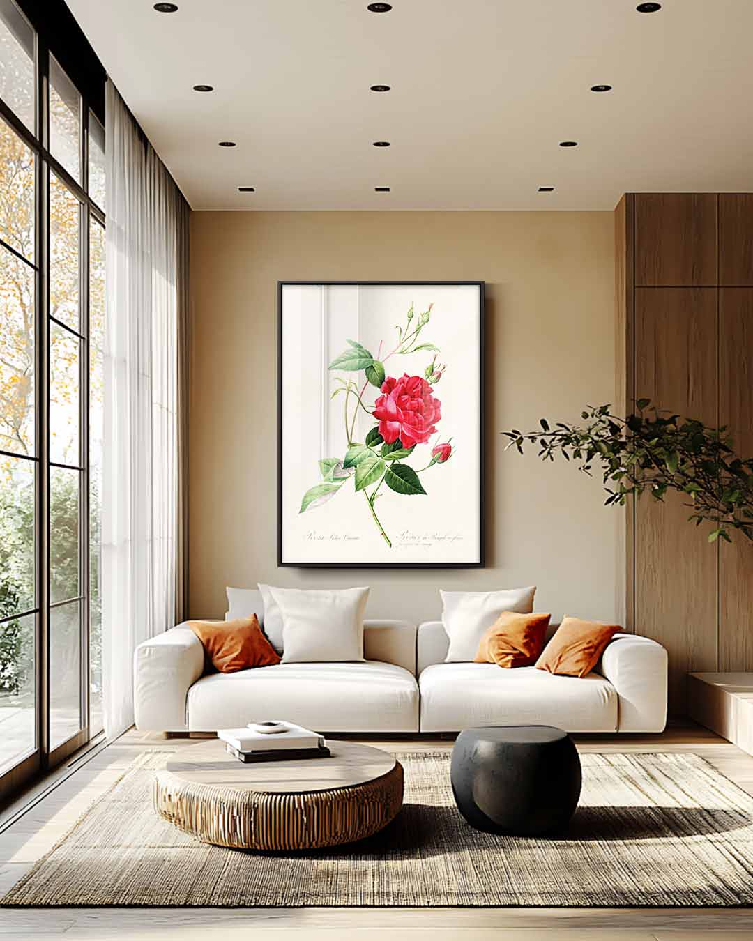 Bloeiende Rode Roos Illustratie Kunstwerk-canvas-dibond-plexiglas-wanddecoratie-WallArtistic