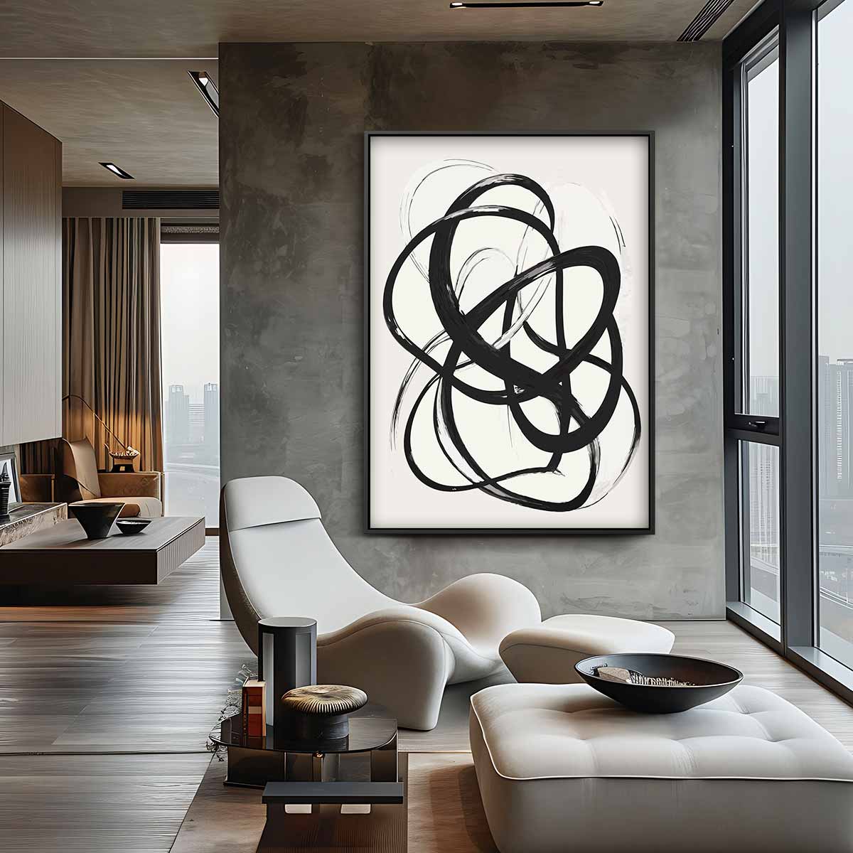 Abstracte Zwarte Lijnen Kunstwerk-canvas-dibond-plexiglas-wanddecoratie-WallArtistic