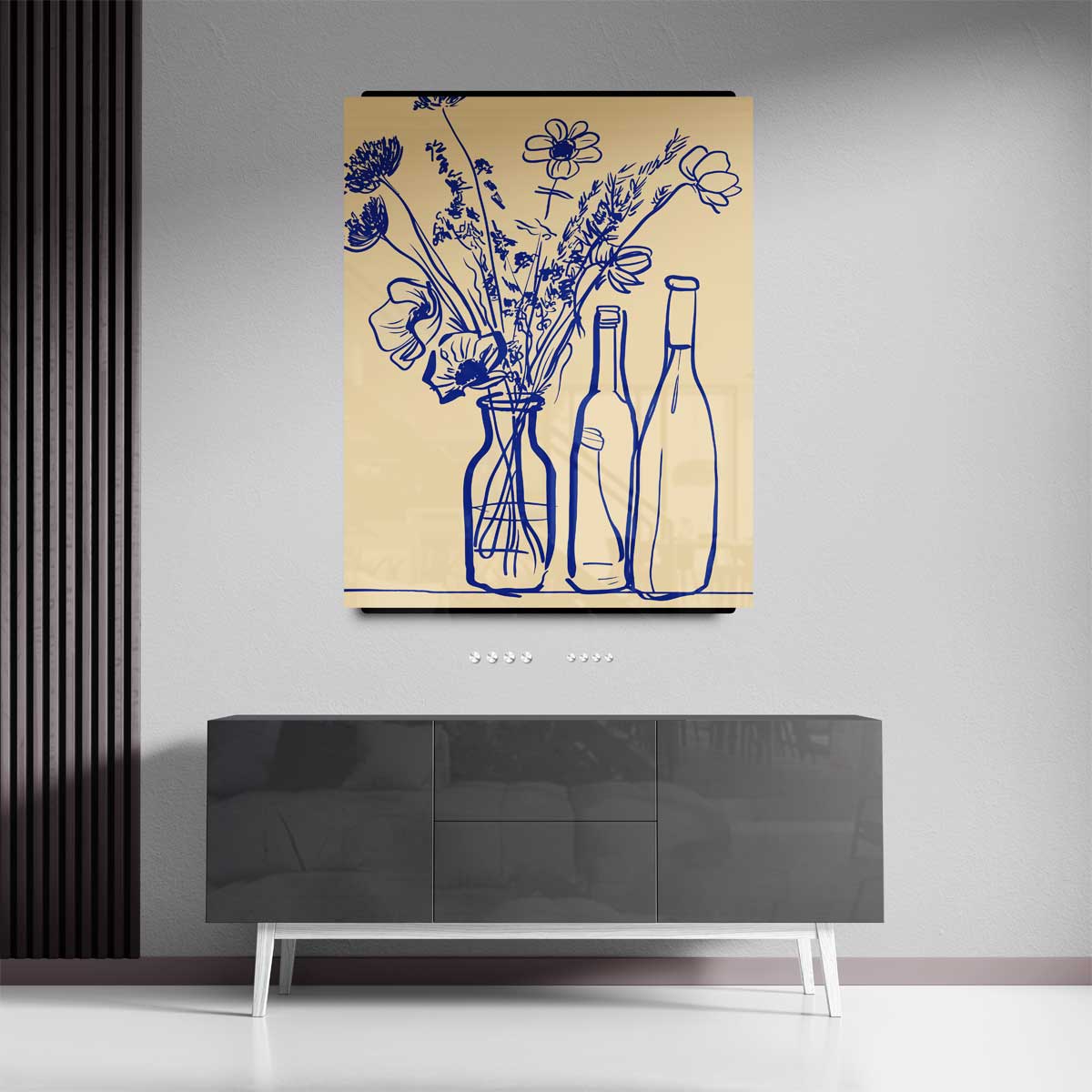 Blauwe Bloemen in Flessen Schilderij Kunstwerk-canvas-dibond-plexiglas-wanddecoratie-WallArtistic