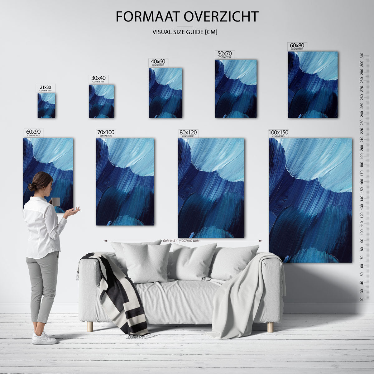 Blauwe penseelstreken Poster