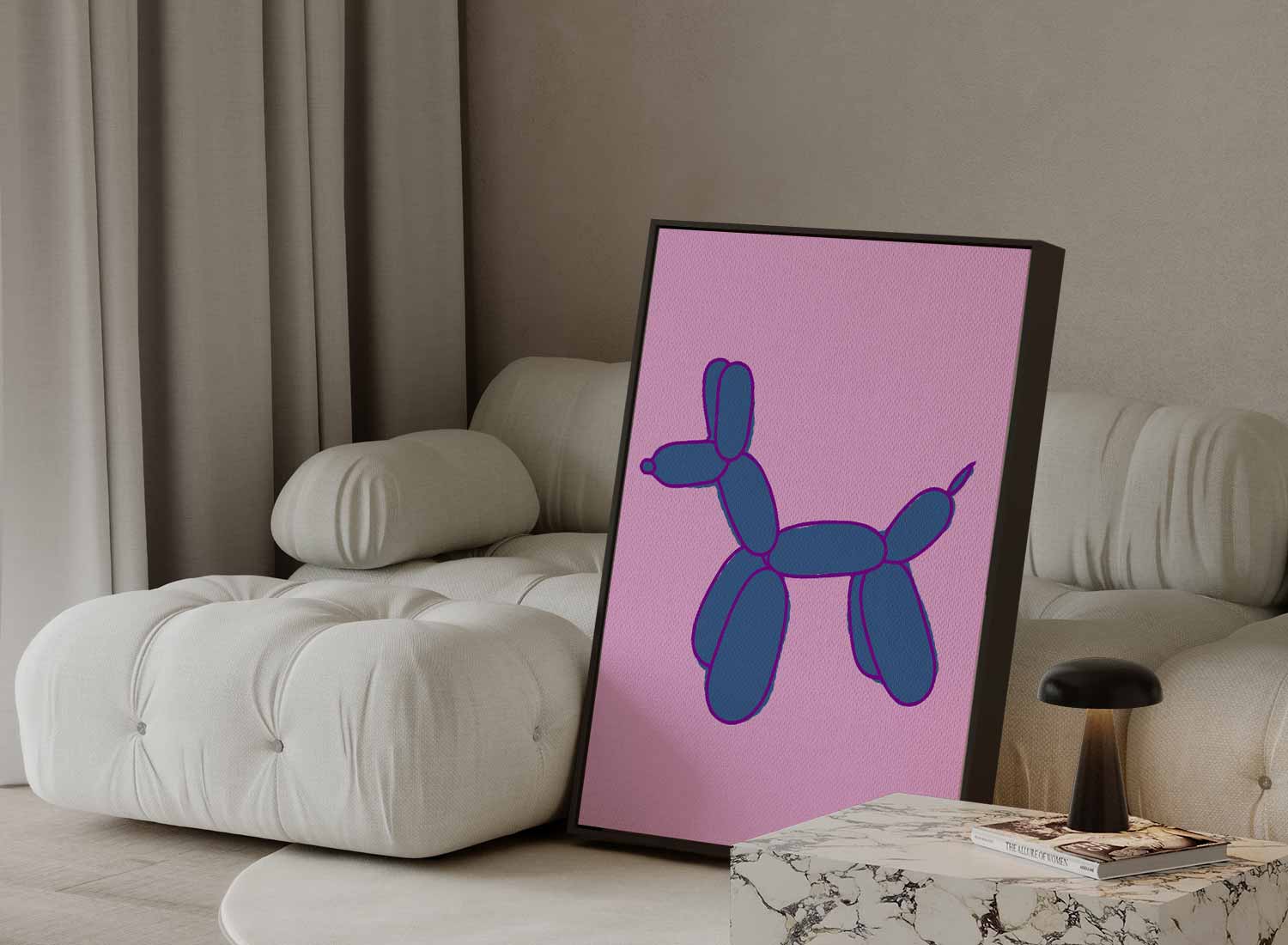 Vrolijke Ballonhond in Blauw Kunstwerk-canvas-dibond-plexiglas-wanddecoratie-WallArtistic
