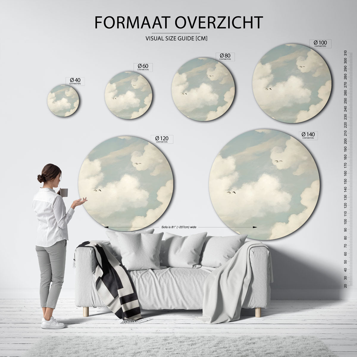 Wolken en vogels Muurcirkel