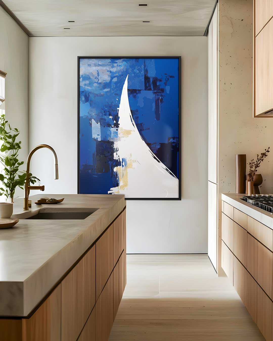 Blauwe Abstracte Golf Kunstwerk-canvas-dibond-plexiglas-wanddecoratie-WallArtistic