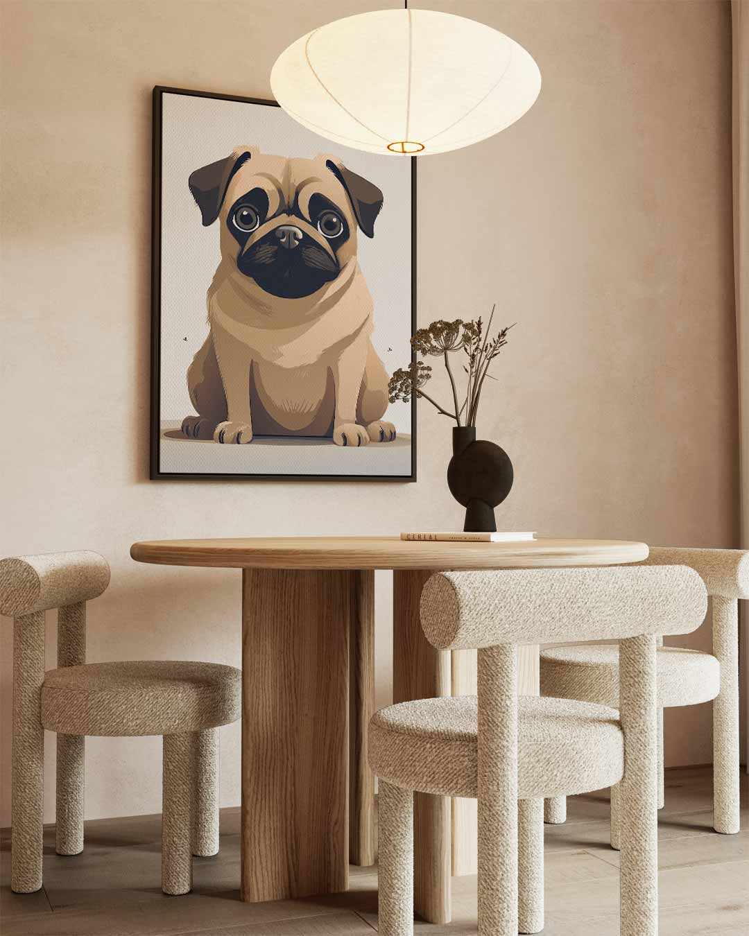 Schattige Mopshond Illustratie Kunstwerk-canvas-dibond-plexiglas-wanddecoratie-WallArtistic