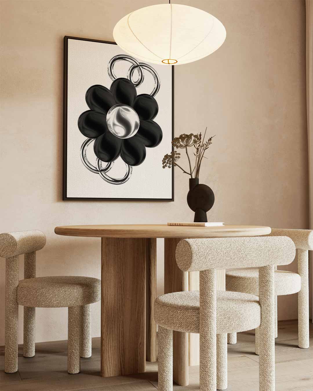 Bloem in Zilver en Zwart Kunstwerk-canvas-dibond-plexiglas-wanddecoratie-WallArtistic