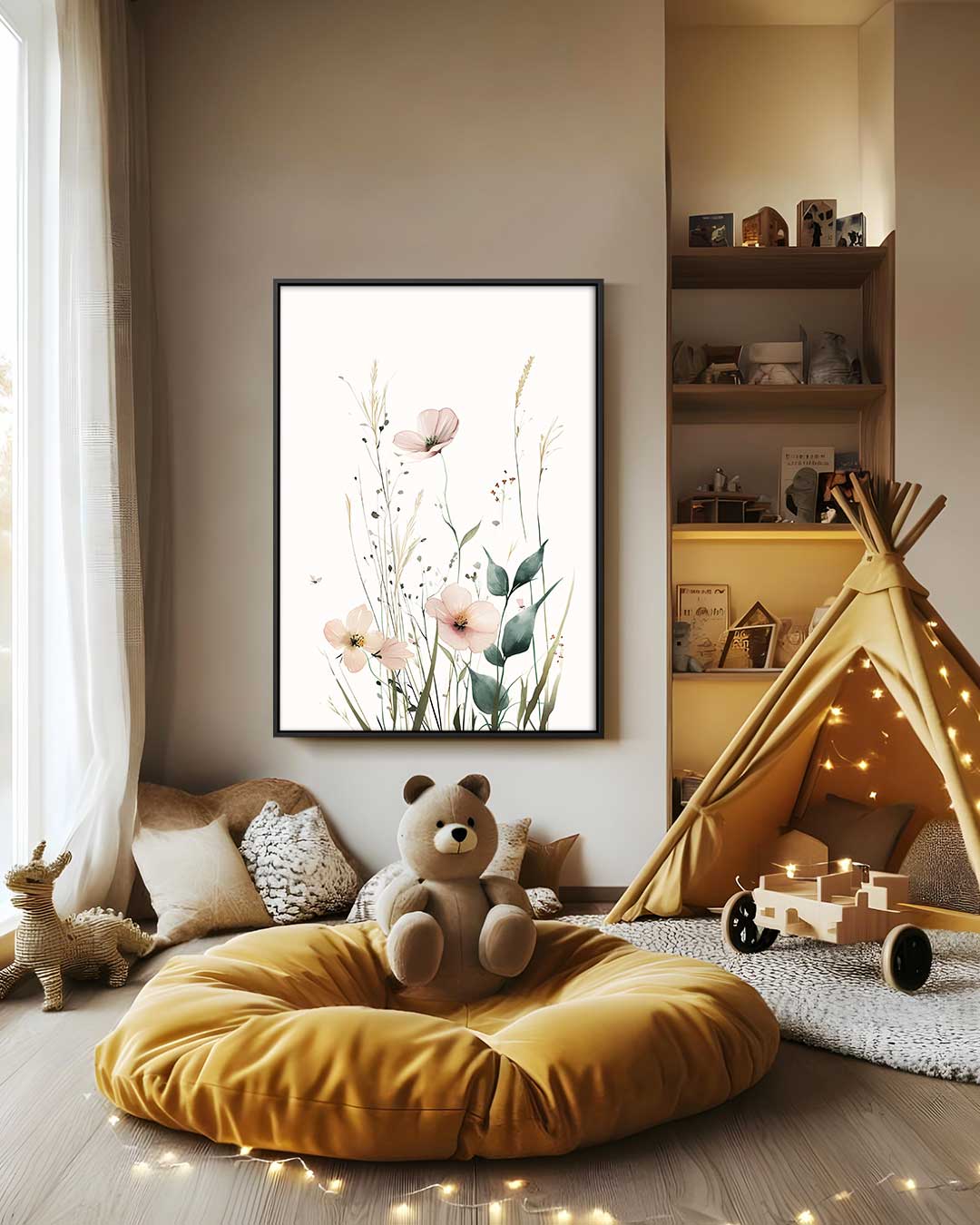 Zachte Bloementuin Illustratie Kunstwerk-canvas-dibond-plexiglas-wanddecoratie-WallArtistic