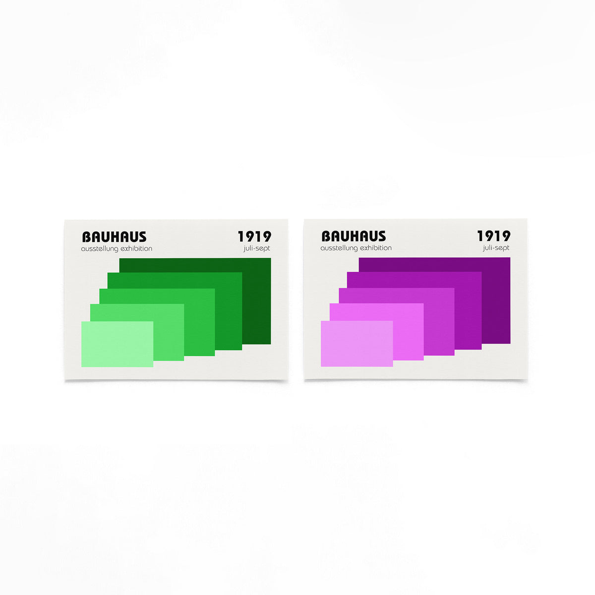 Twee landscape posters met groene en paarse vlakken als vrijstaande productfoto