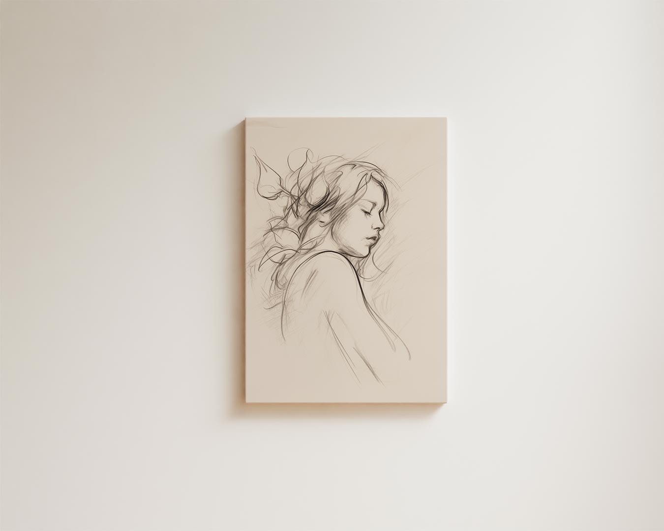 Dromerige Schets van Vrouwelijk Portret Kunstwerk-canvas-dibond-plexiglas-wanddecoratie-WallArtistic