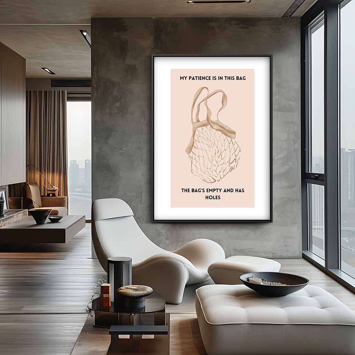 Geduld in een Tas Kunstwerk-canvas-dibond-plexiglas-wanddecoratie-WallArtistic