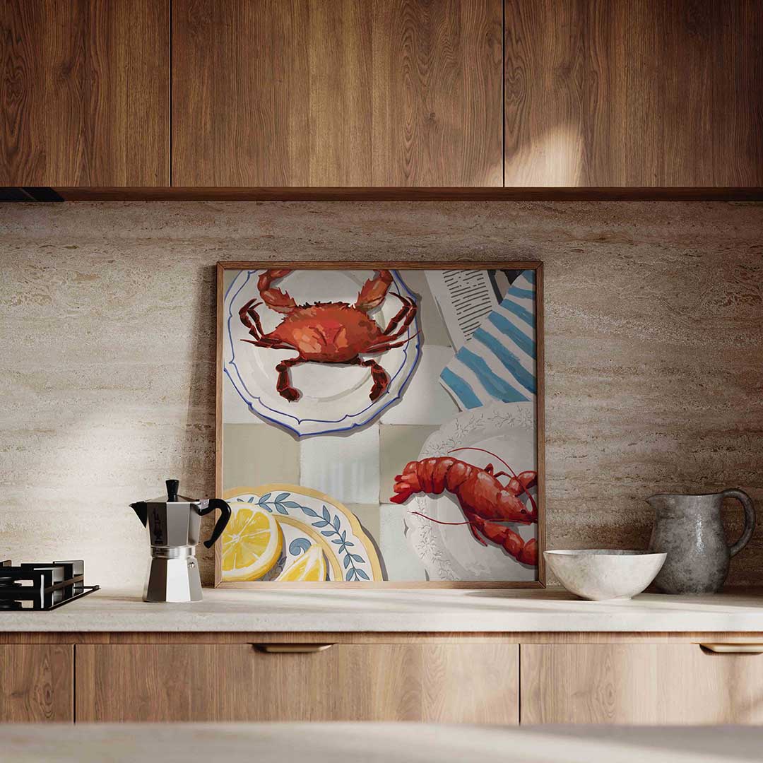Krab en kreeft op borden Poster