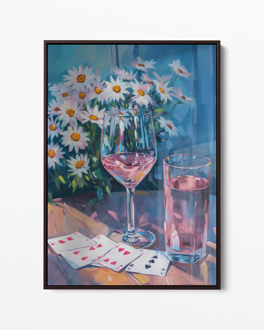Zomerse Sferen met Glazen en Madeliefjes Kunstwerk-canvas-dibond-plexiglas-wanddecoratie-WallArtistic