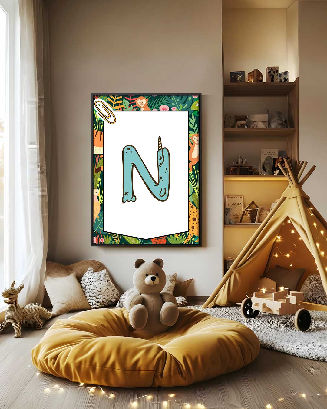 Narwhal N Kinderalfabet Print Kunstwerk-canvas-dibond-plexiglas-wanddecoratie-WallArtistic