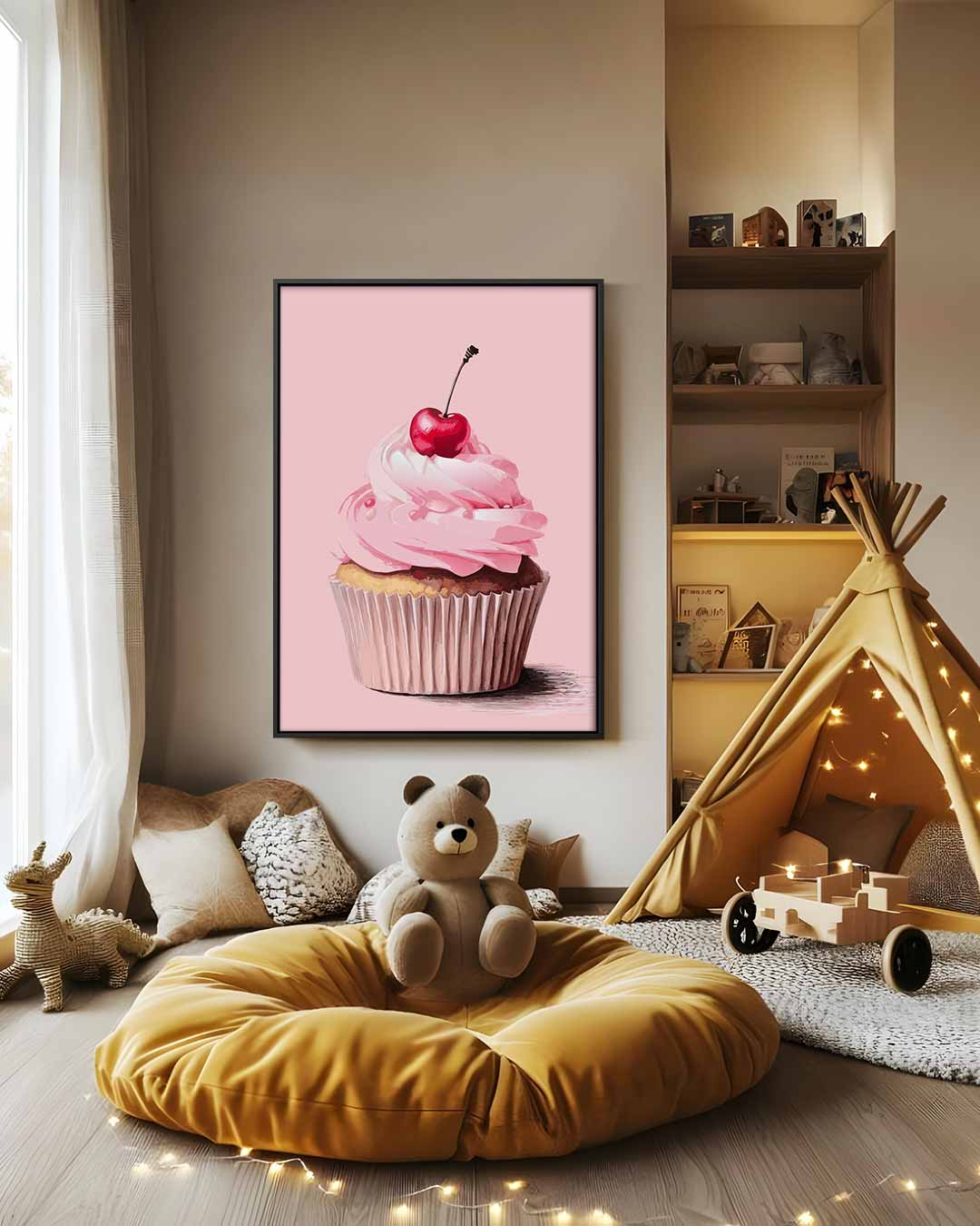 Zoete Baksels: Cherry Cupcake Kunstwerk-canvas-dibond-plexiglas-wanddecoratie-WallArtistic