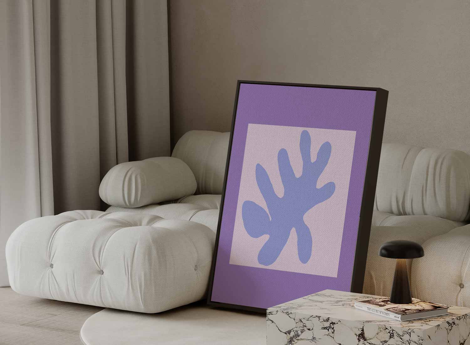 Abstracte Bladvorm in Paarstinten Kunstwerk-canvas-dibond-plexiglas-wanddecoratie-WallArtistic