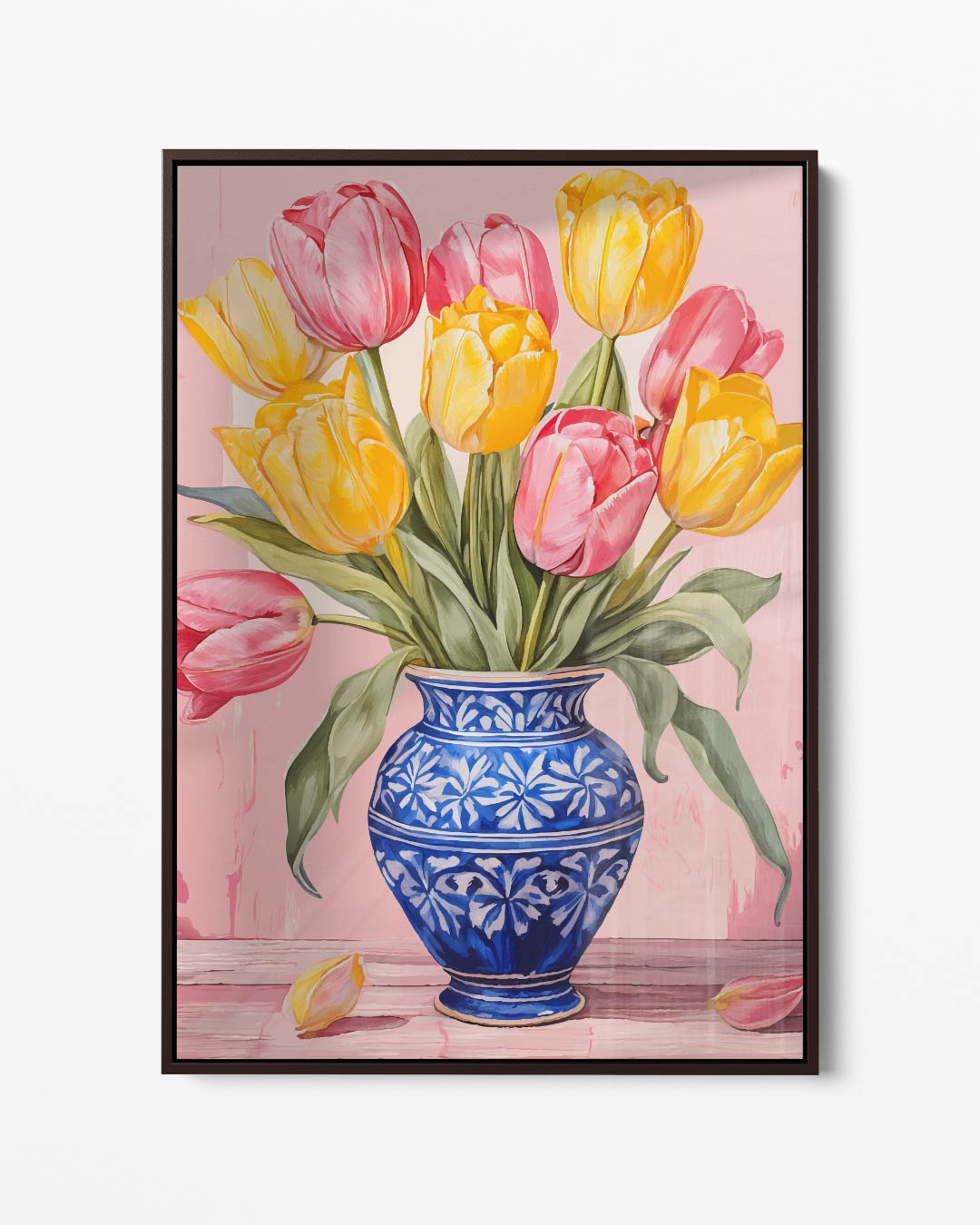 Stralende Tulpen in Blauwe Vaas Kunstwerk-canvas-dibond-plexiglas-wanddecoratie-WallArtistic