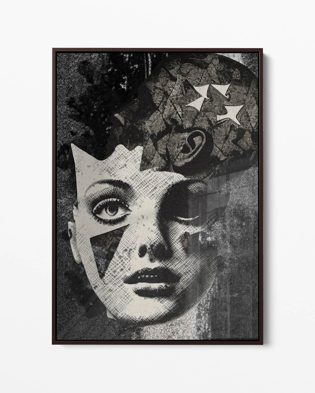 Surrealistische Collage Vrouwengezicht Kunstwerk-canvas-dibond-plexiglas-wanddecoratie-WallArtistic