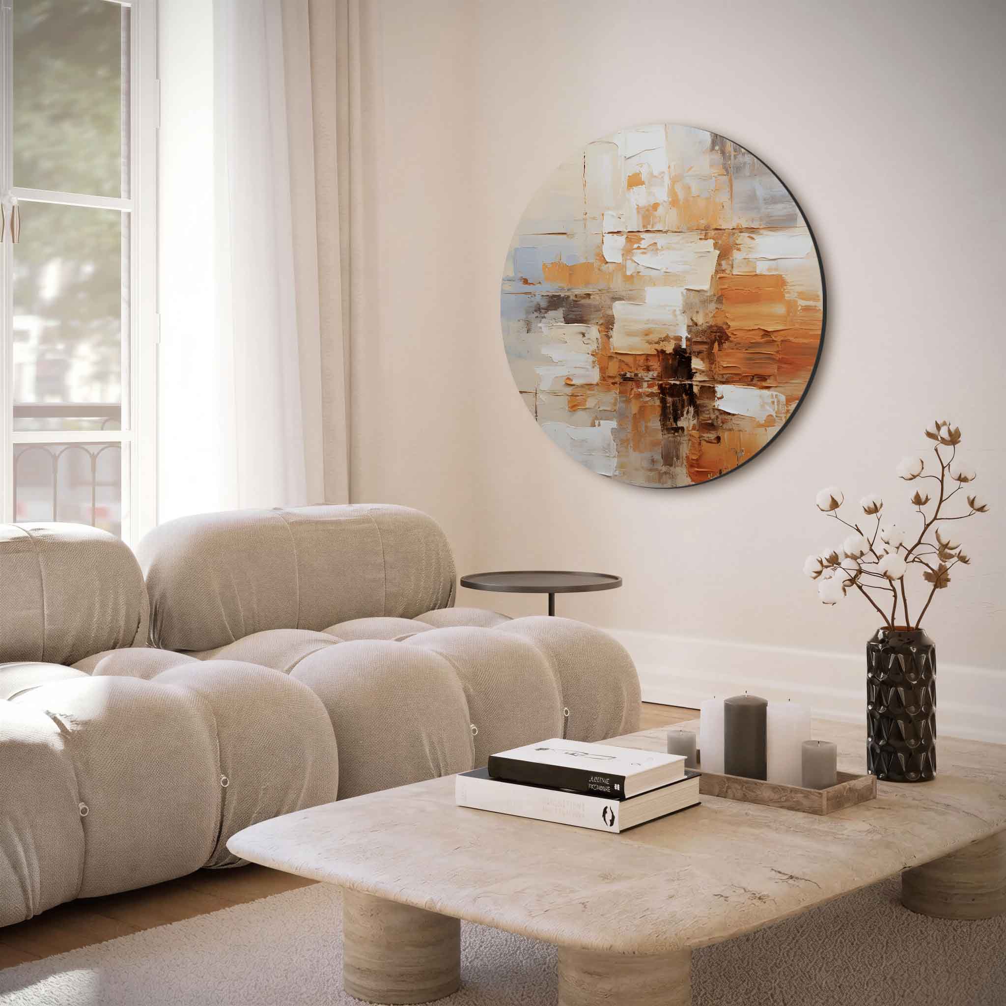 Abstracte beige en oranje Muurcirkel