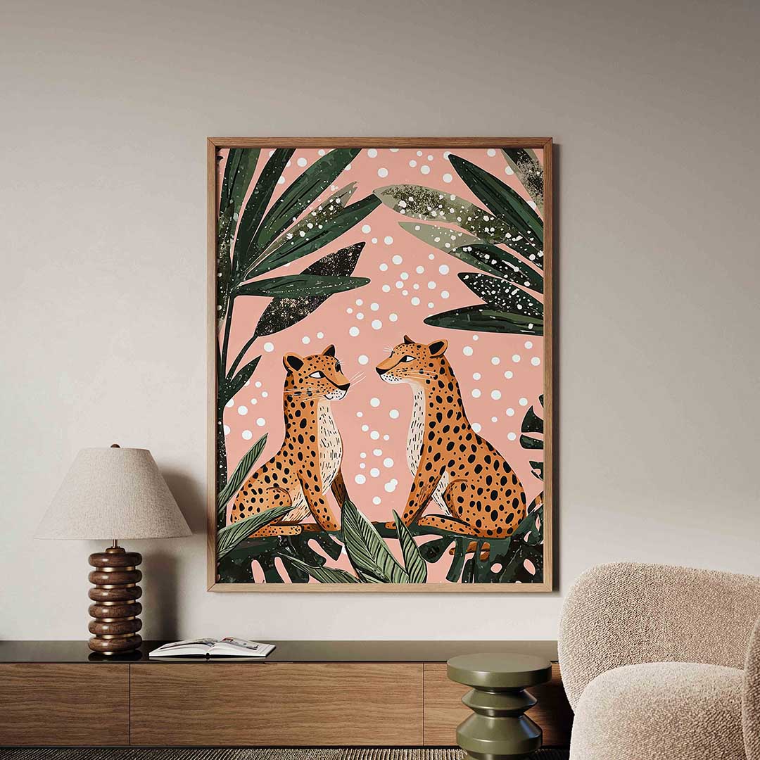 Luipaarden en bladeren Poster