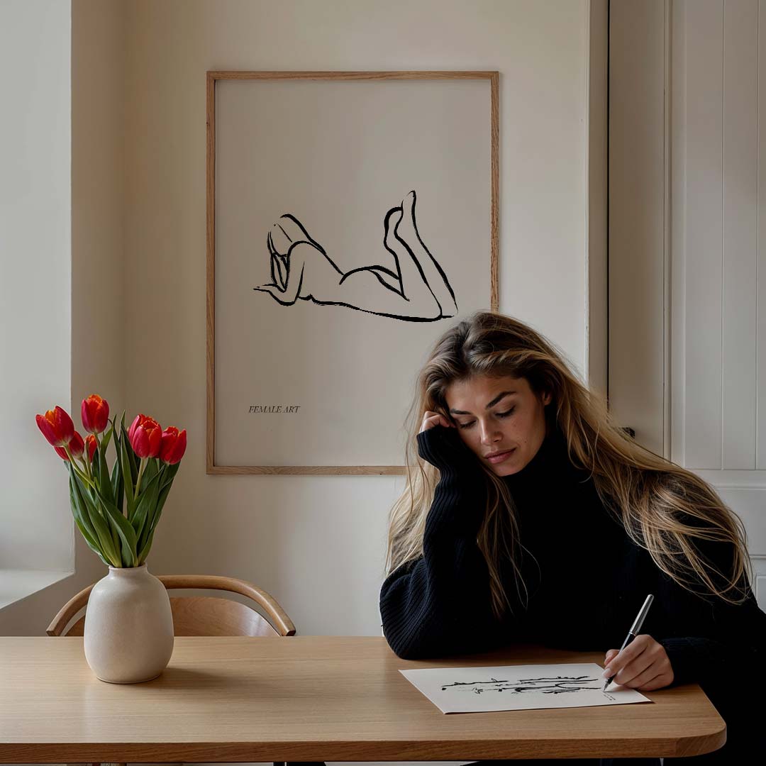 Elegante Vrouwelijke Lijntekening Poster-WallArtistic