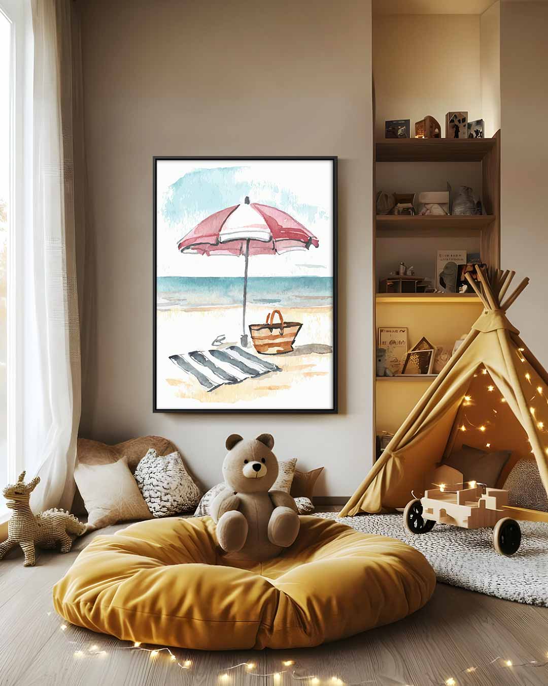 Stranddag in Aquarel Kunstwerk-canvas-dibond-plexiglas-wanddecoratie-WallArtistic