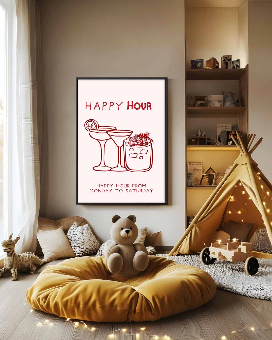 Happy Hour Illustratie Kunstwerk-canvas-dibond-plexiglas-wanddecoratie-WallArtistic