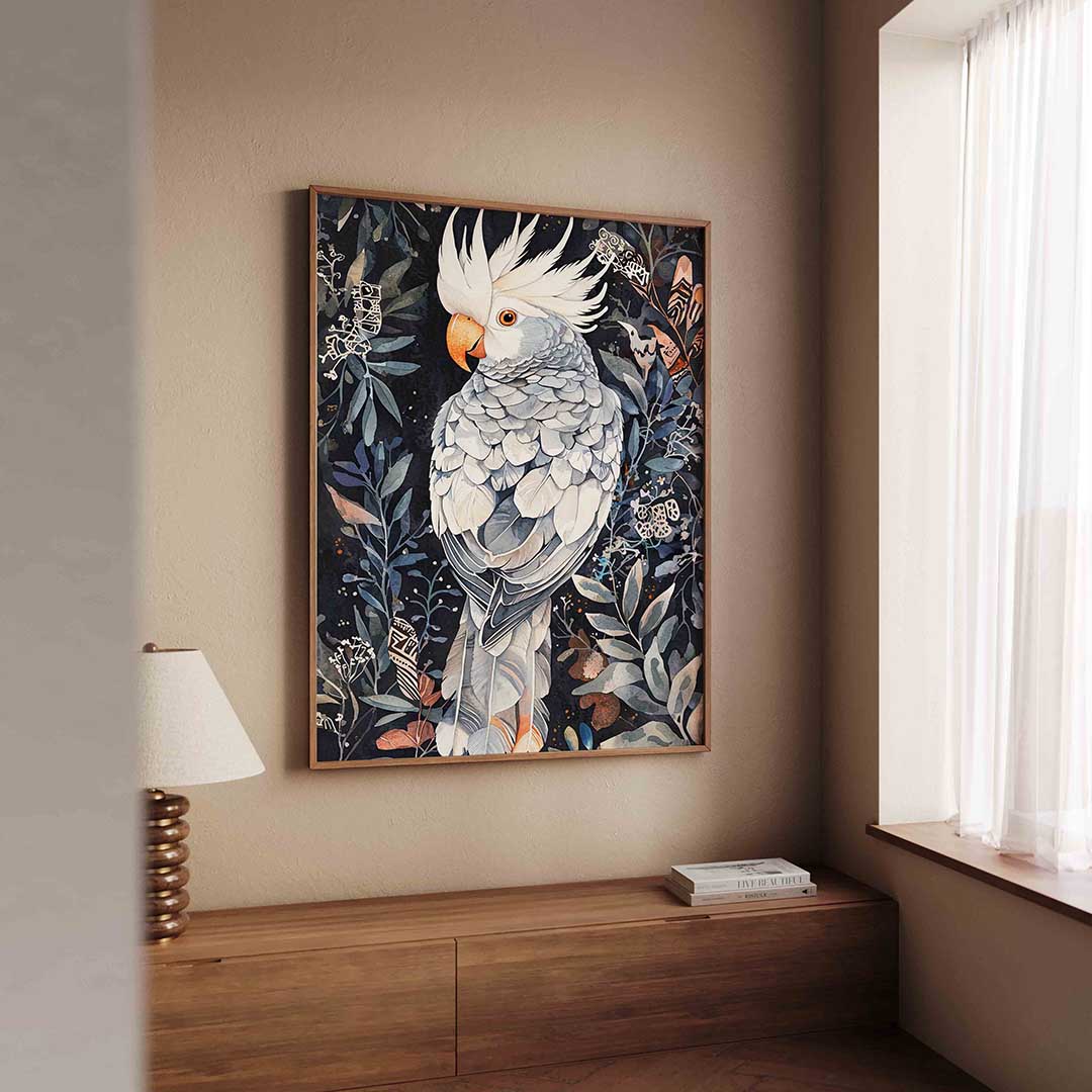Papegaai en bladeren Poster