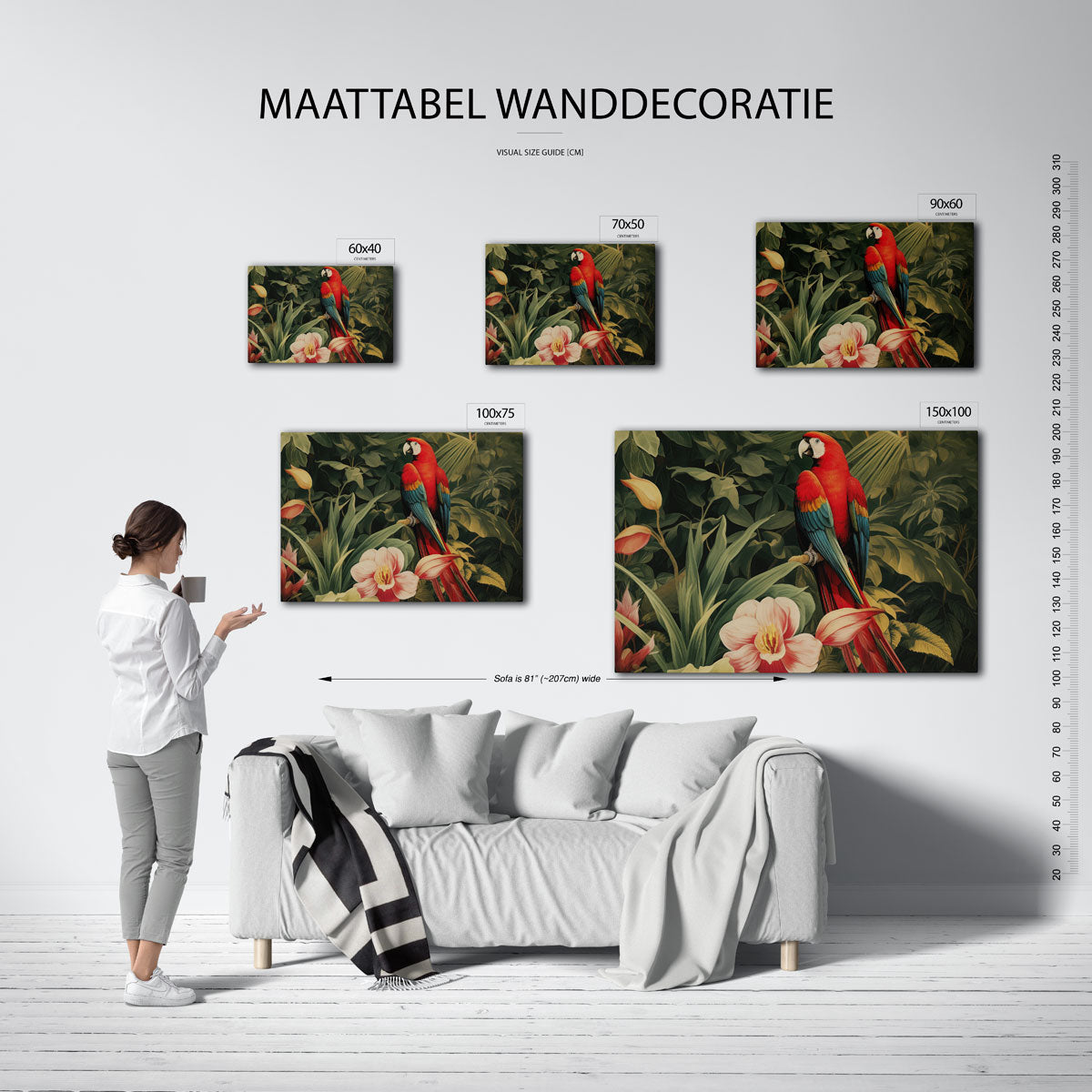 Exotische vogel en bloemen Kunstwerk