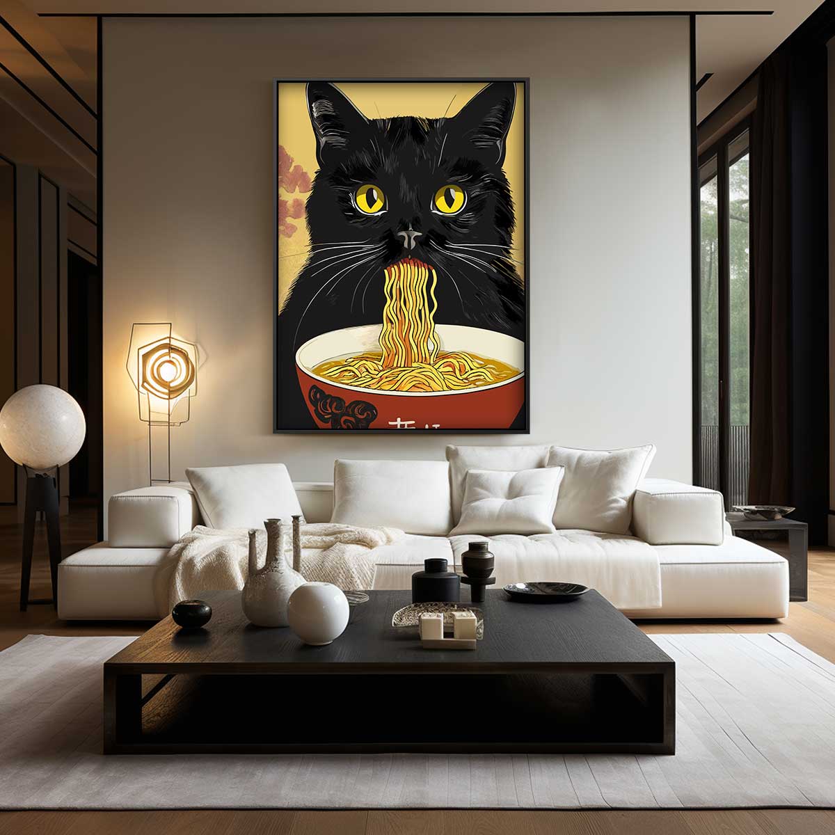 Kat met Noodles Kunstwerk-canvas-dibond-plexiglas-wanddecoratie-WallArtistic