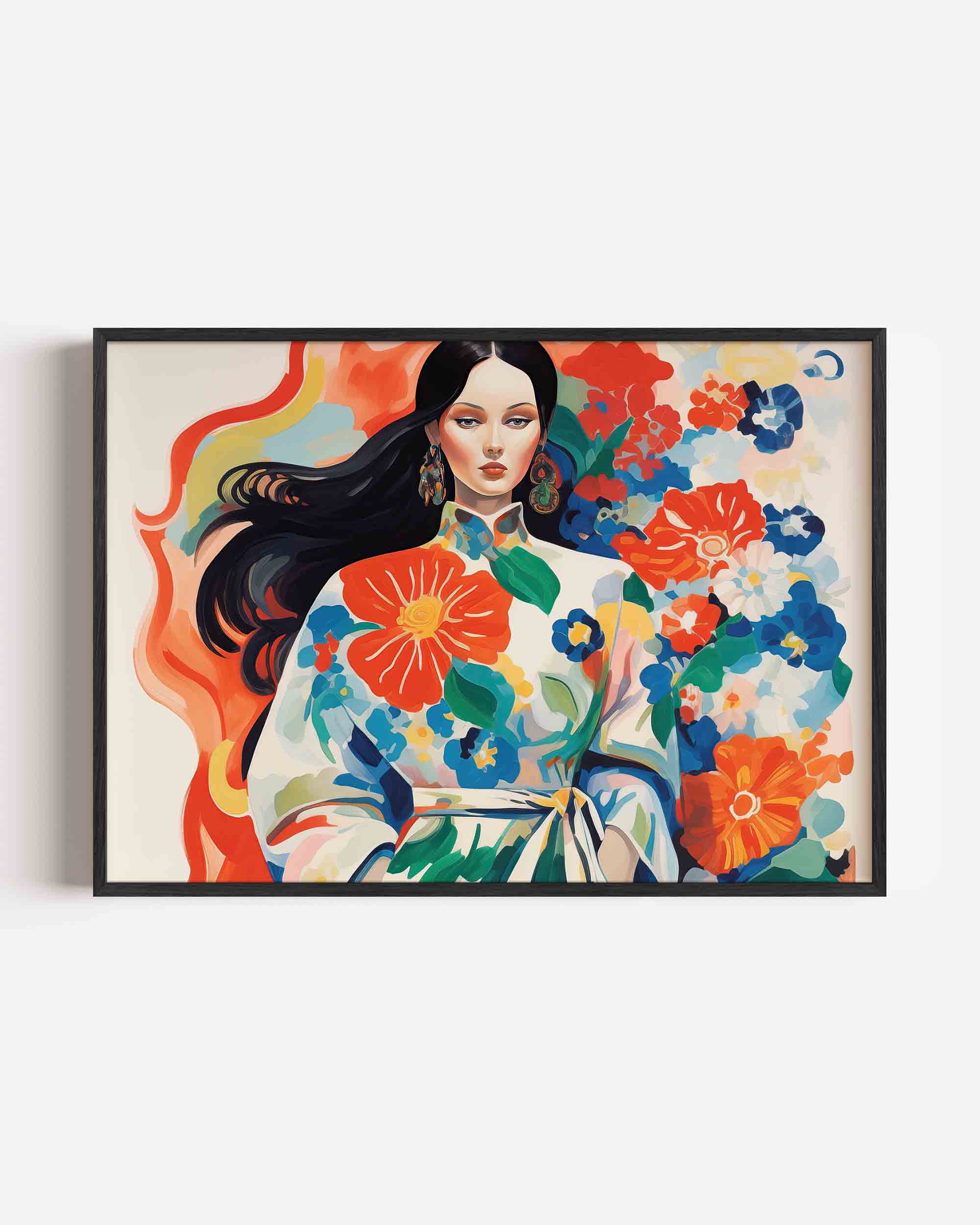 Vrouw met bloemenjurk Poster