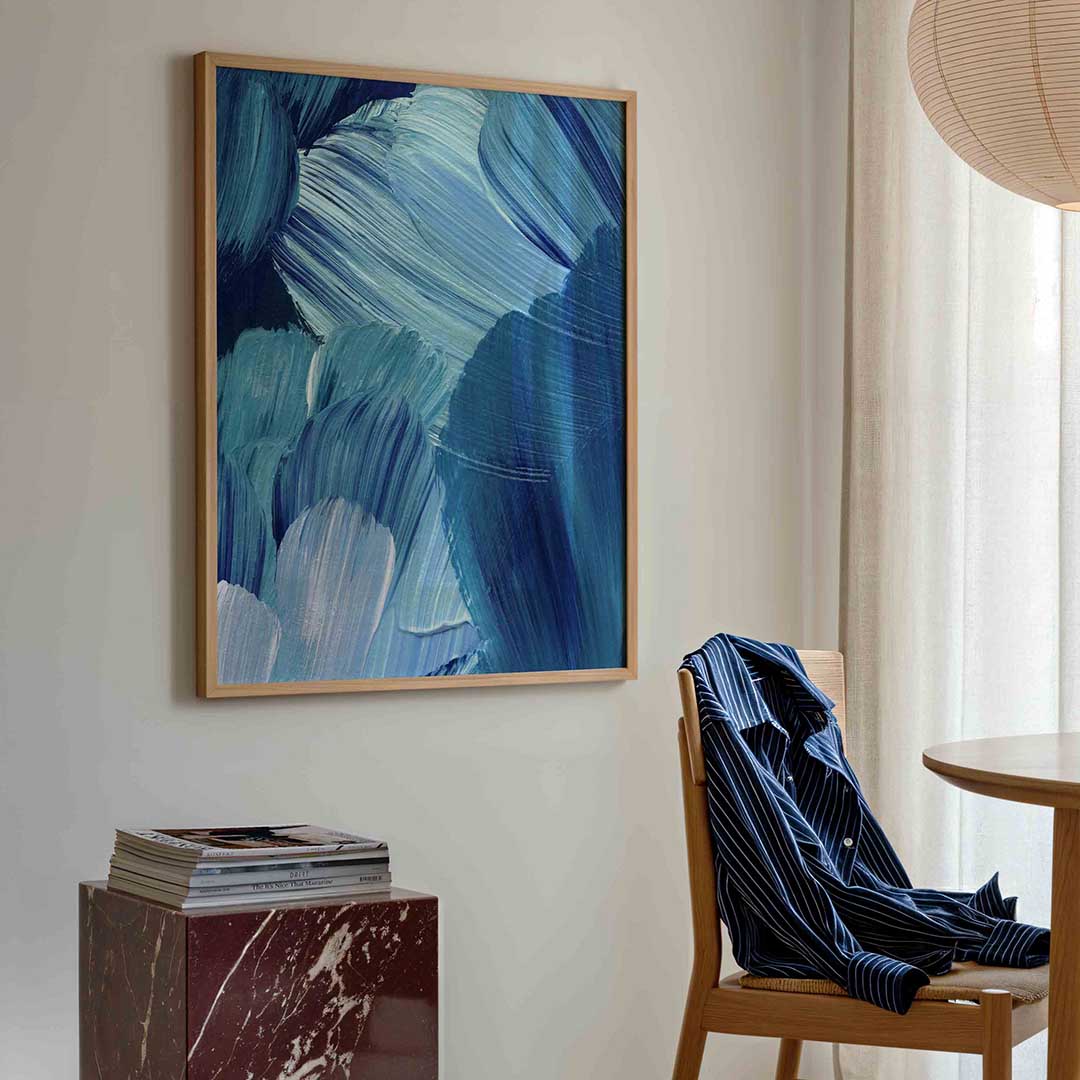Blauwe penseelstreken Poster