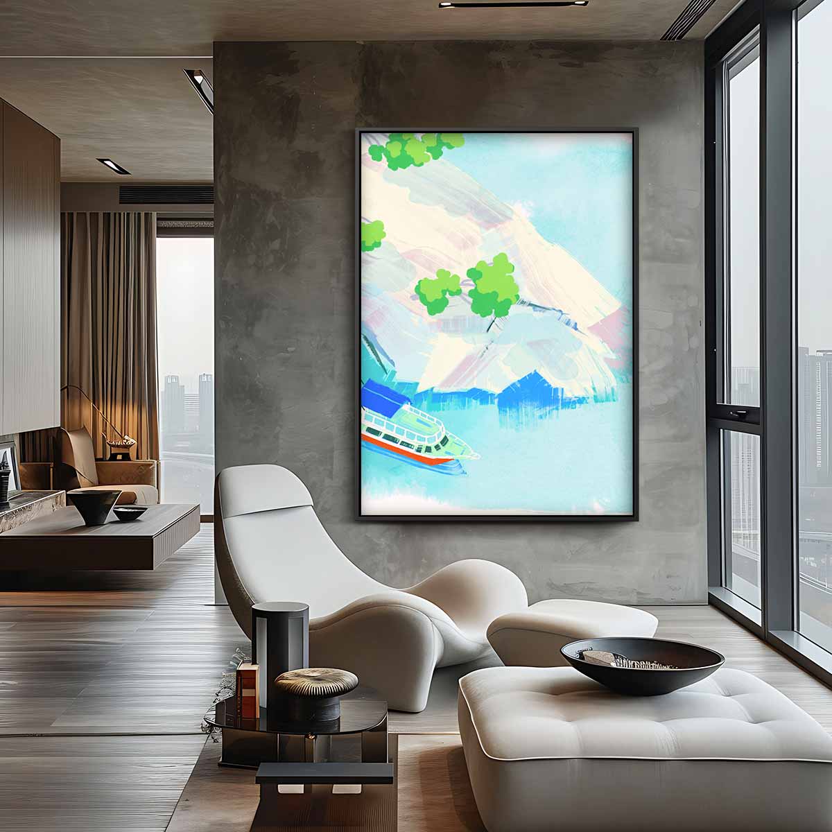 Vrolijke Varende Boot Kunstwerk-canvas-dibond-plexiglas-wanddecoratie-WallArtistic