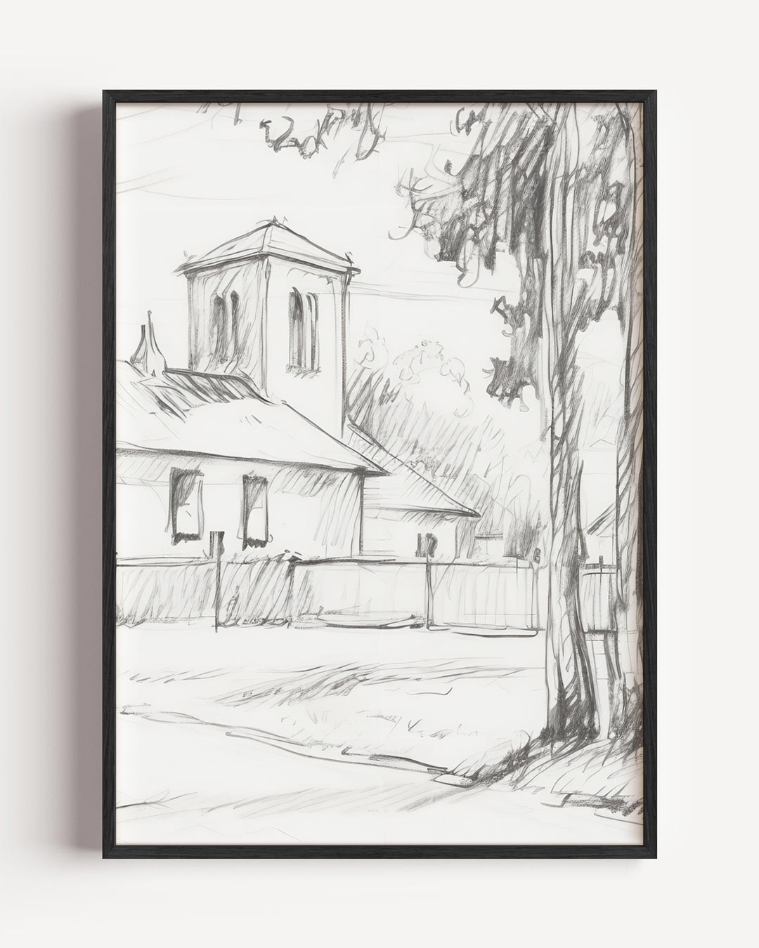 Rustieke Kerk in Schetsstijl Poster-WallArtistic