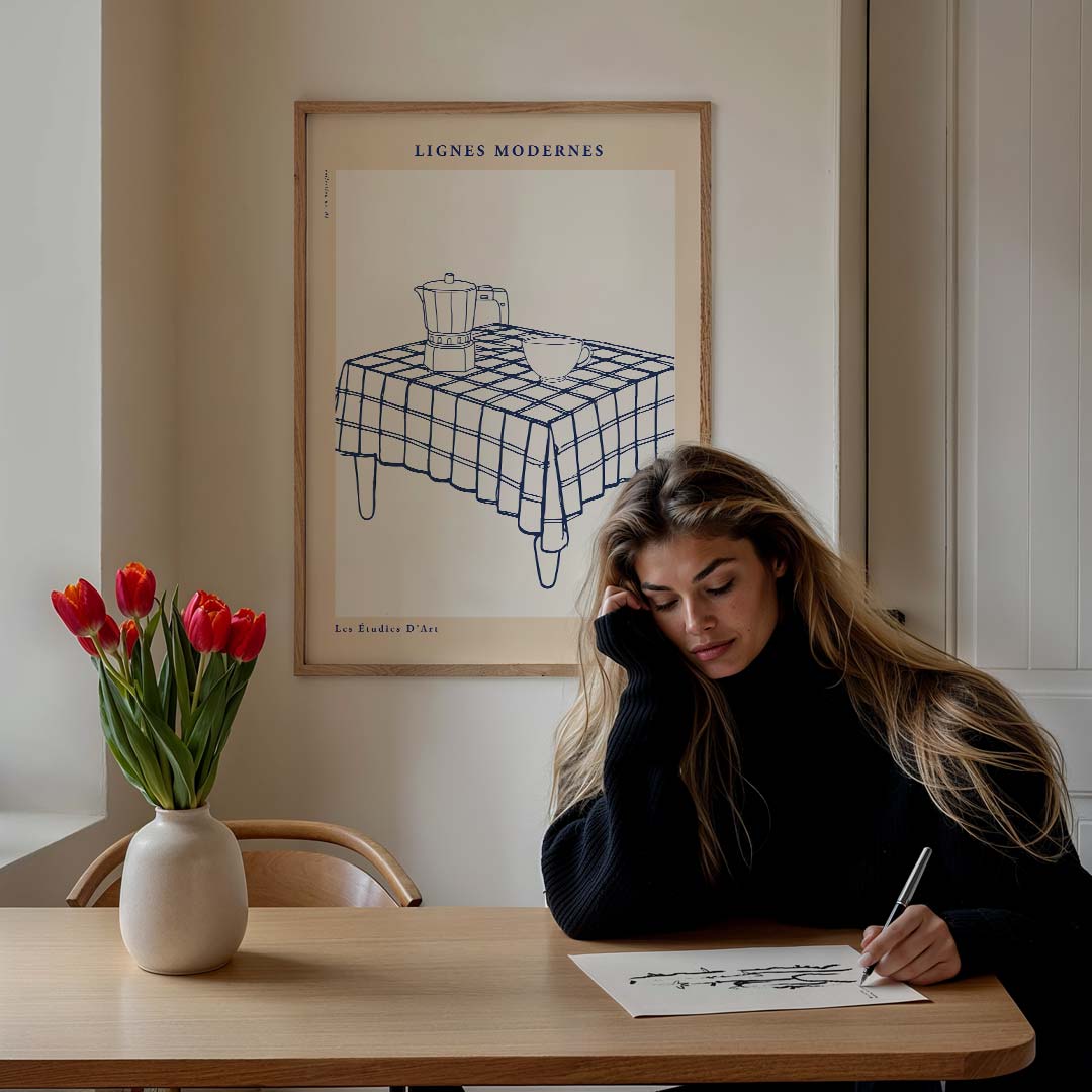 Moderne Lijnen Keukentafel Poster-WallArtistic