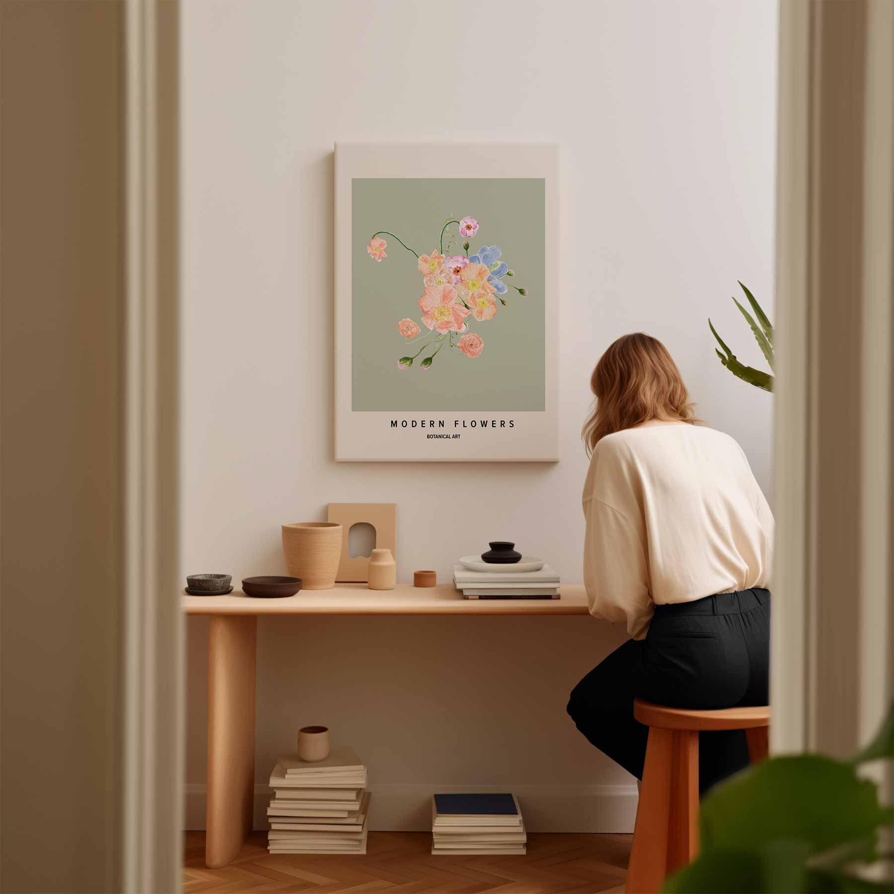 Bloeiende Moderne Botanicals Kunstwerk-canvas-dibond-plexiglas-wanddecoratie-WallArtistic