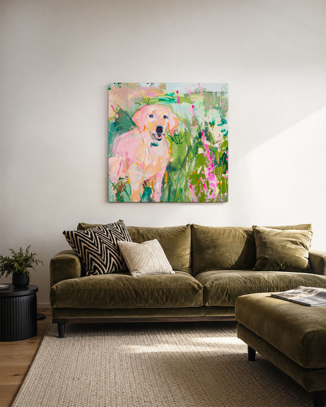 Vrolijke hond in tuin Kunstwerk