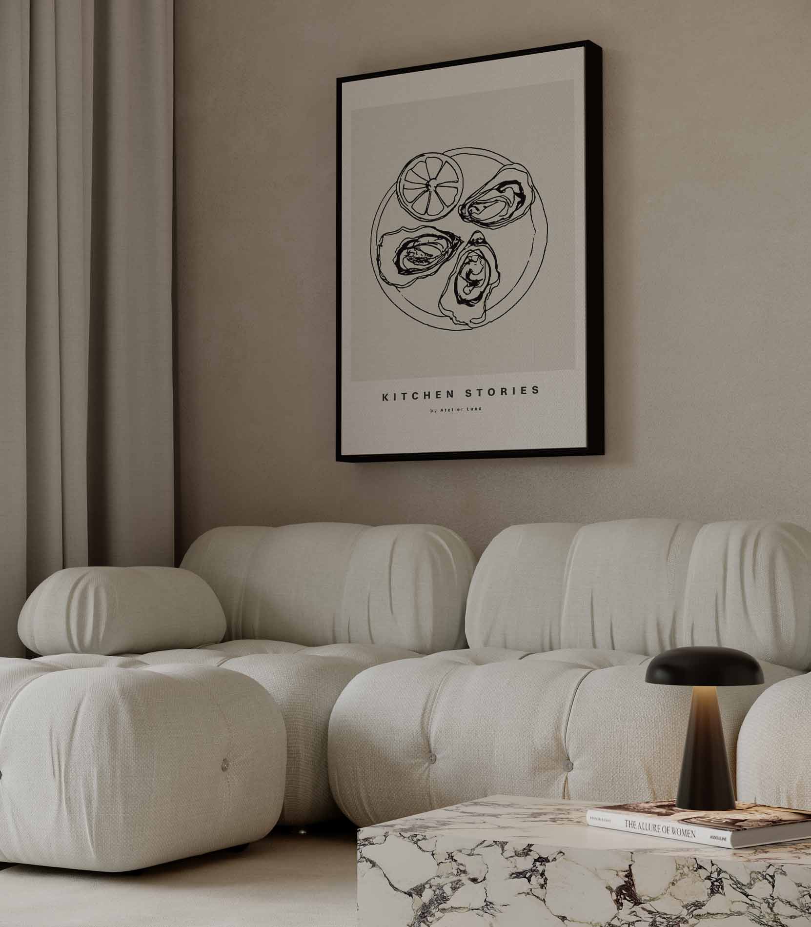 Zilte Geluk: Oesterillustratie Kunstwerk-canvas-dibond-plexiglas-wanddecoratie-WallArtistic