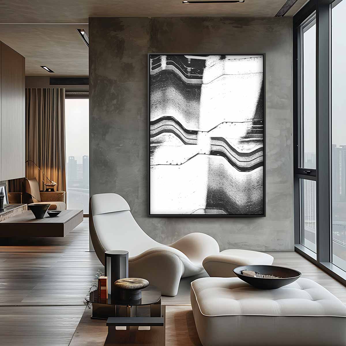 Golvende Contrastlijnen Kunstwerk-canvas-dibond-plexiglas-wanddecoratie-WallArtistic