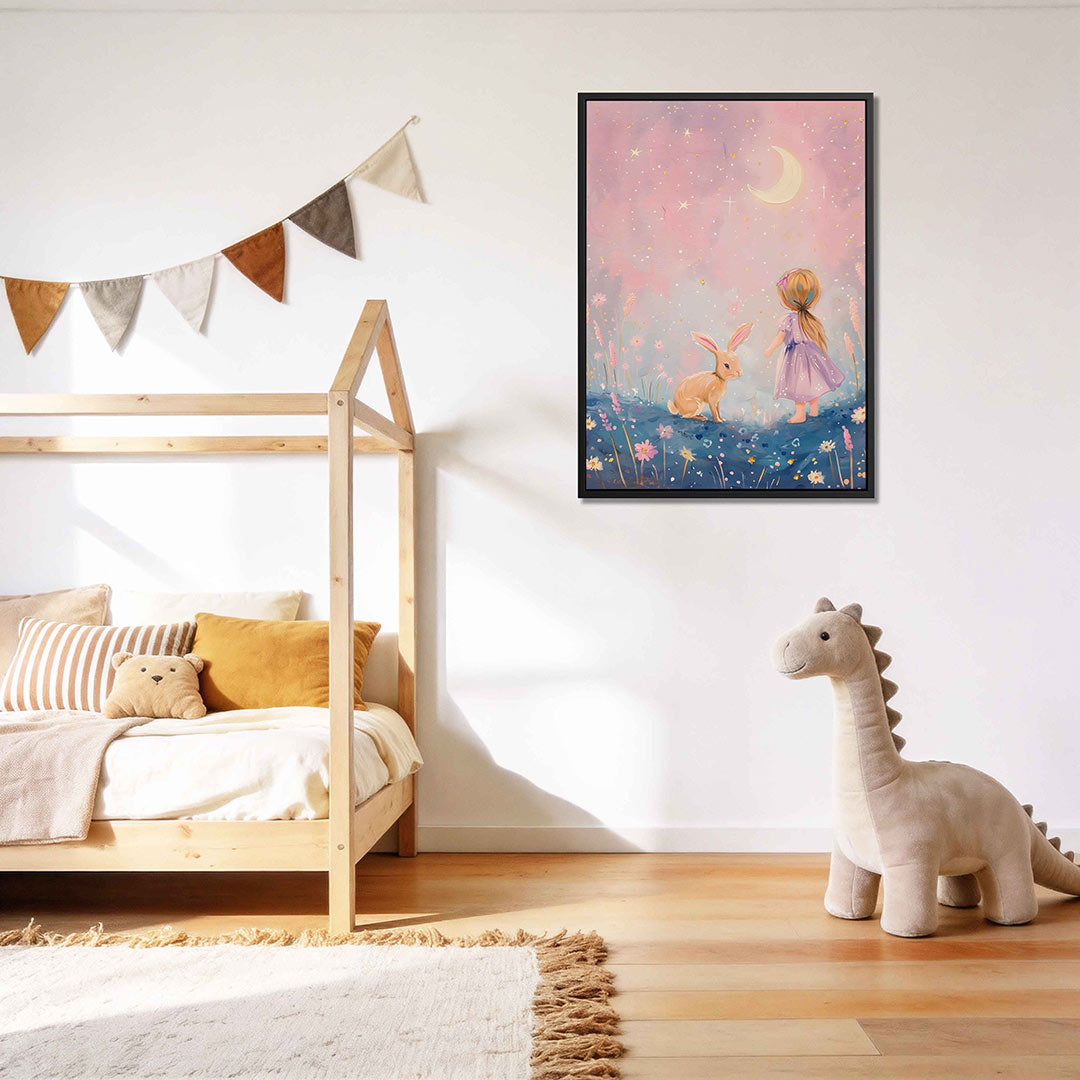 Dromerig kind en konijn Kunstwerk