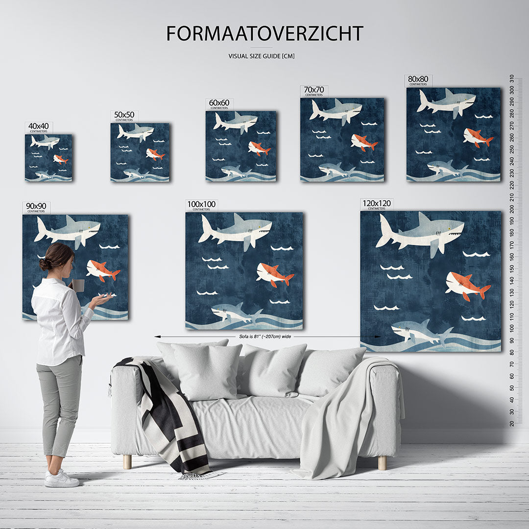 Speelse haaien illustratie Kunstwerk