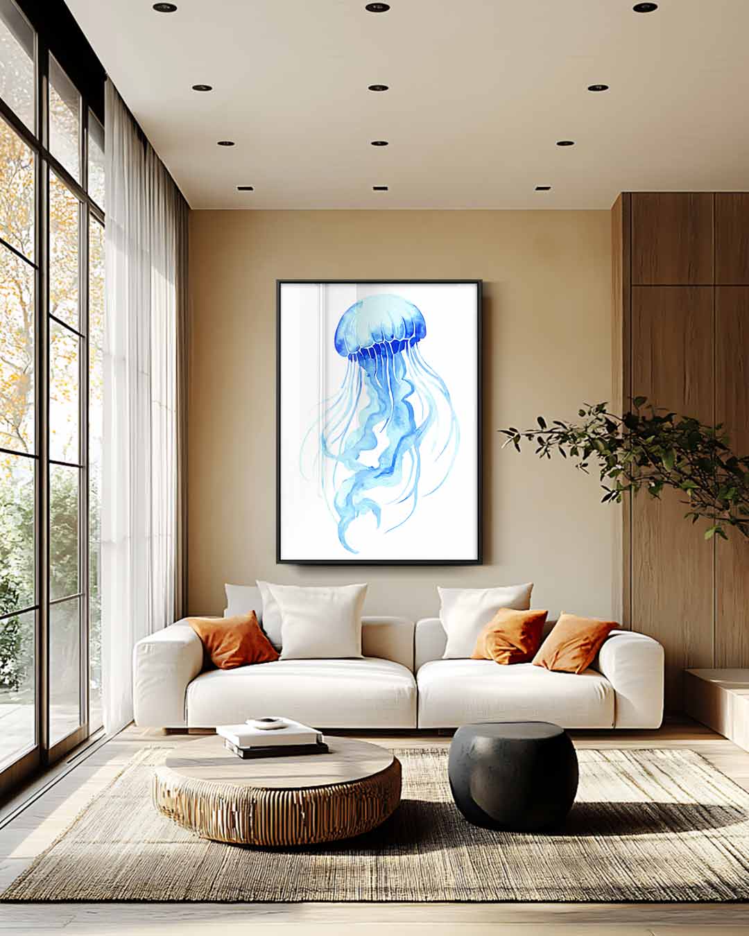 Dromerige Kwallen in Blauw Kunstwerk-canvas-dibond-plexiglas-wanddecoratie-WallArtistic