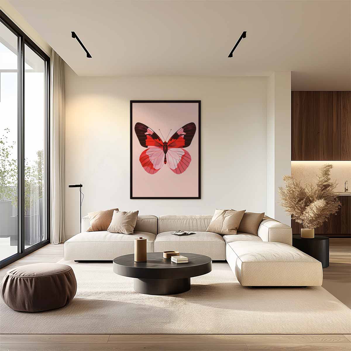 Rood-roze Vlinderpracht Kunstwerk-canvas-dibond-plexiglas-wanddecoratie-WallArtistic