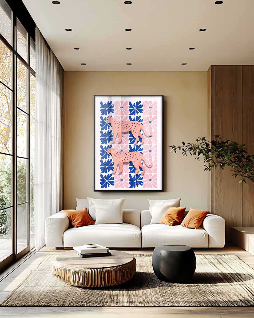 Bloemen en Luipaarden Print Kunstwerk-canvas-dibond-plexiglas-wanddecoratie-WallArtistic