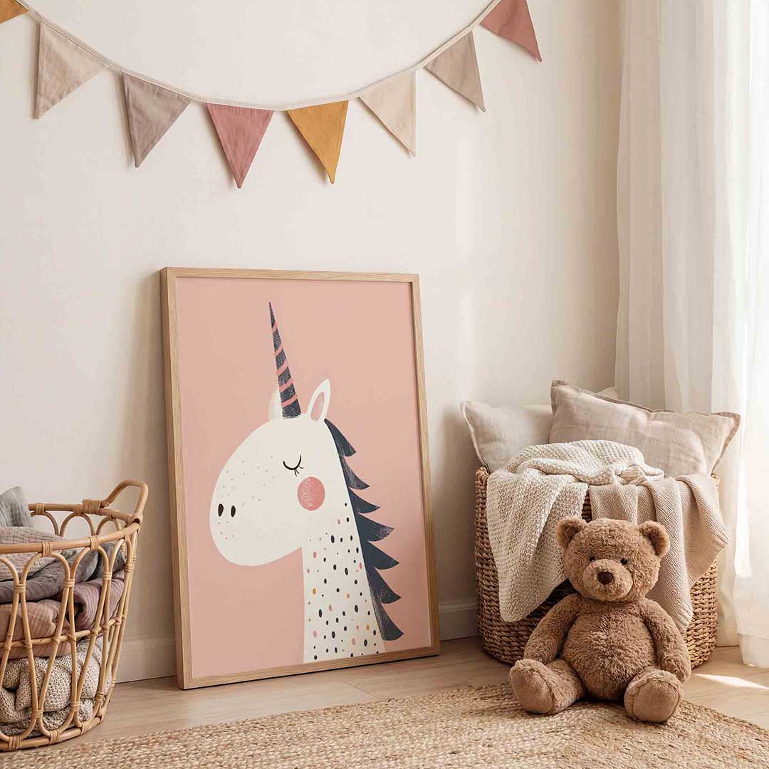 Eenhoorn met roze achtergrond Poster