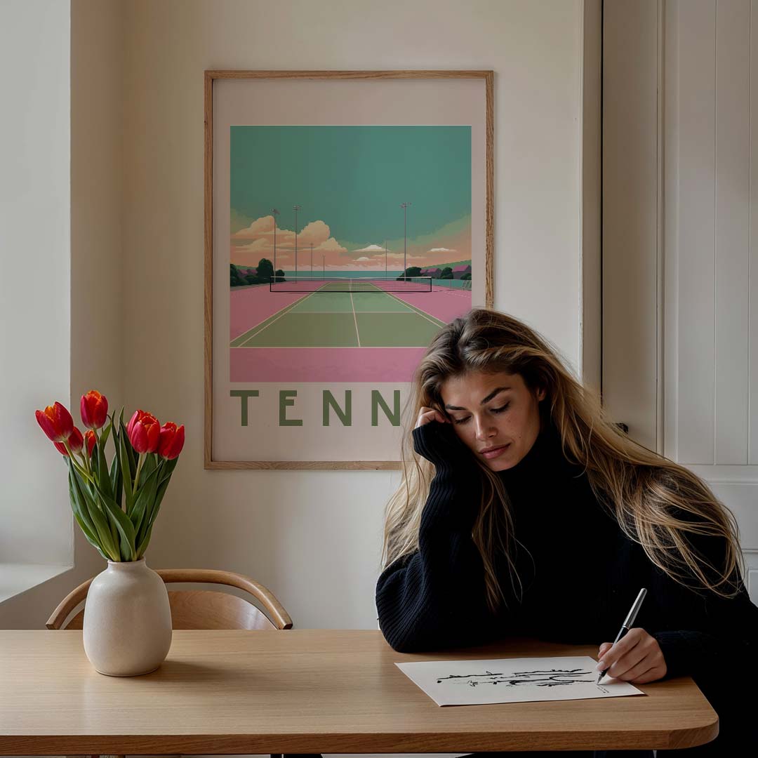 Pastelkleurige Tennisbaan Poster-WallArtistic