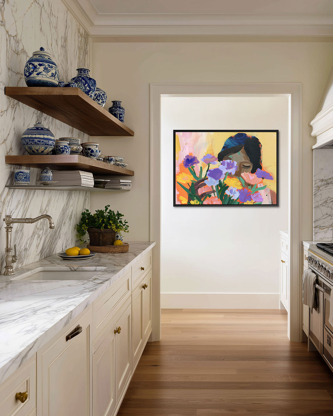 Bloemen en gezicht Kunstwerk