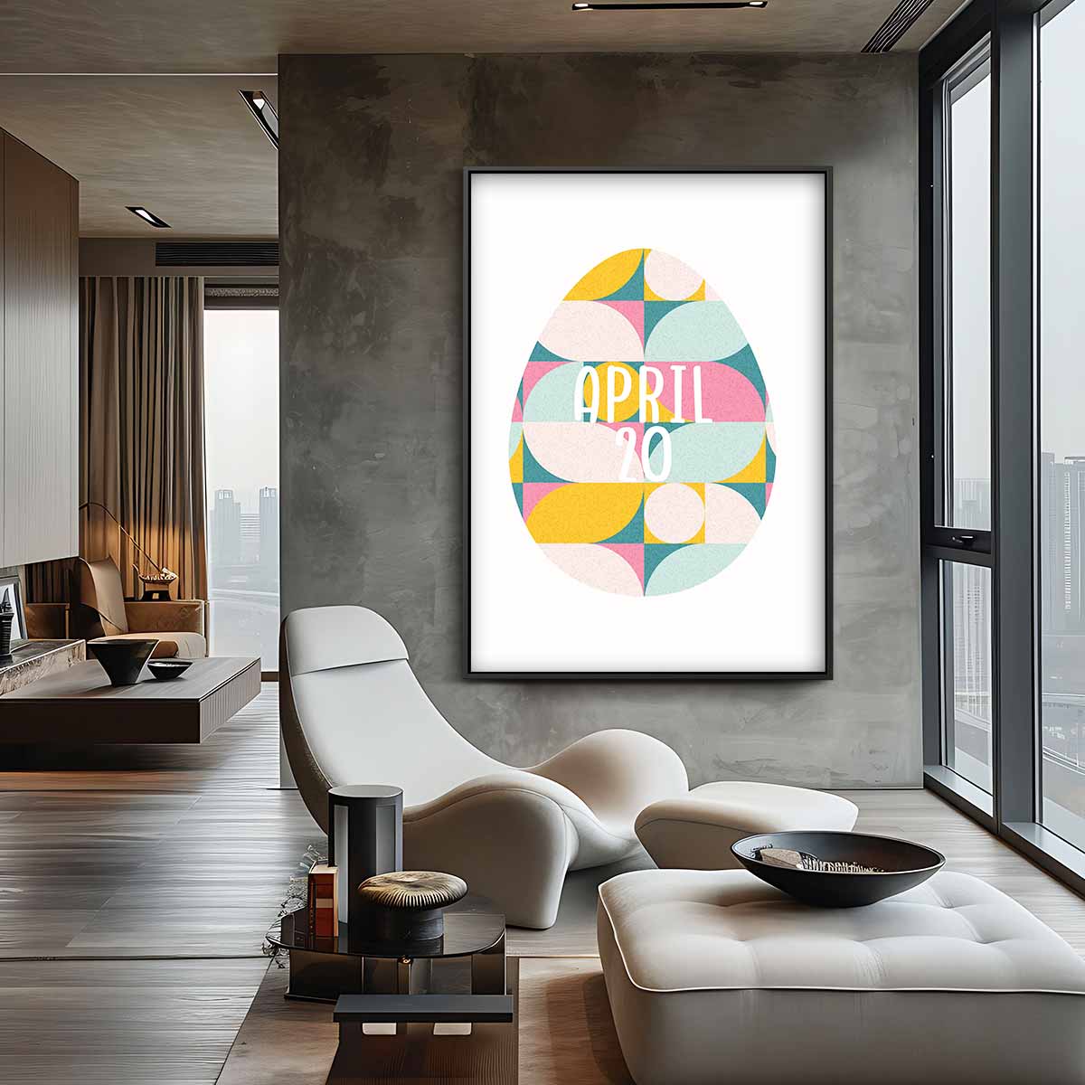 Retro Geometrisch Eierkunstwerk Kunstwerk-canvas-dibond-plexiglas-wanddecoratie-WallArtistic