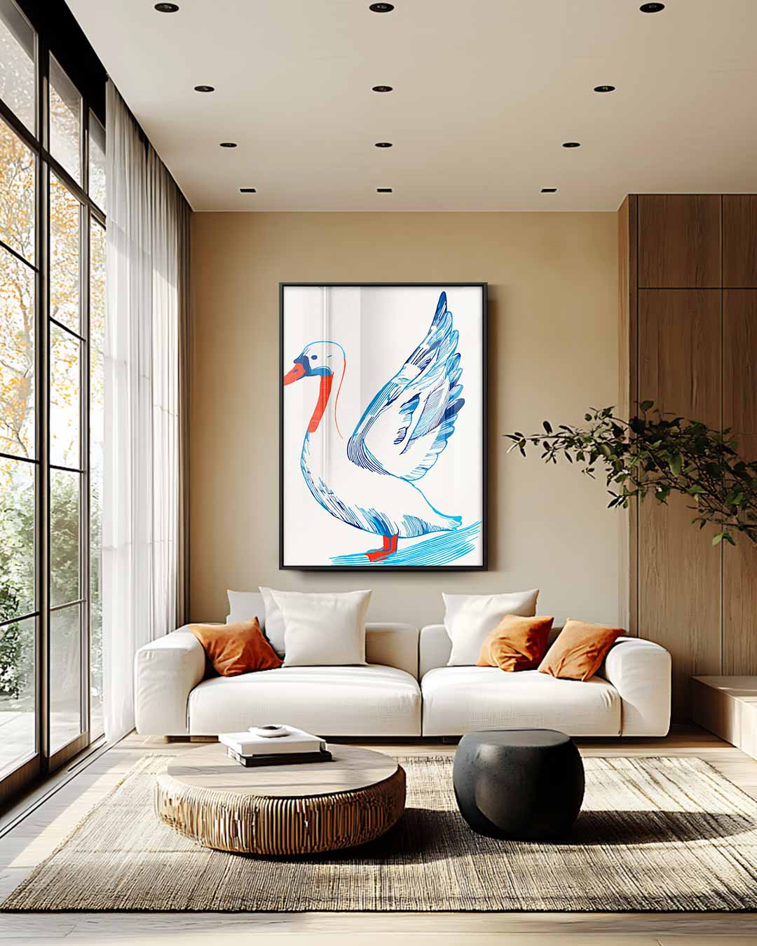 Kleurrijke Zwaan Illustratie Kunstwerk-canvas-dibond-plexiglas-wanddecoratie-WallArtistic