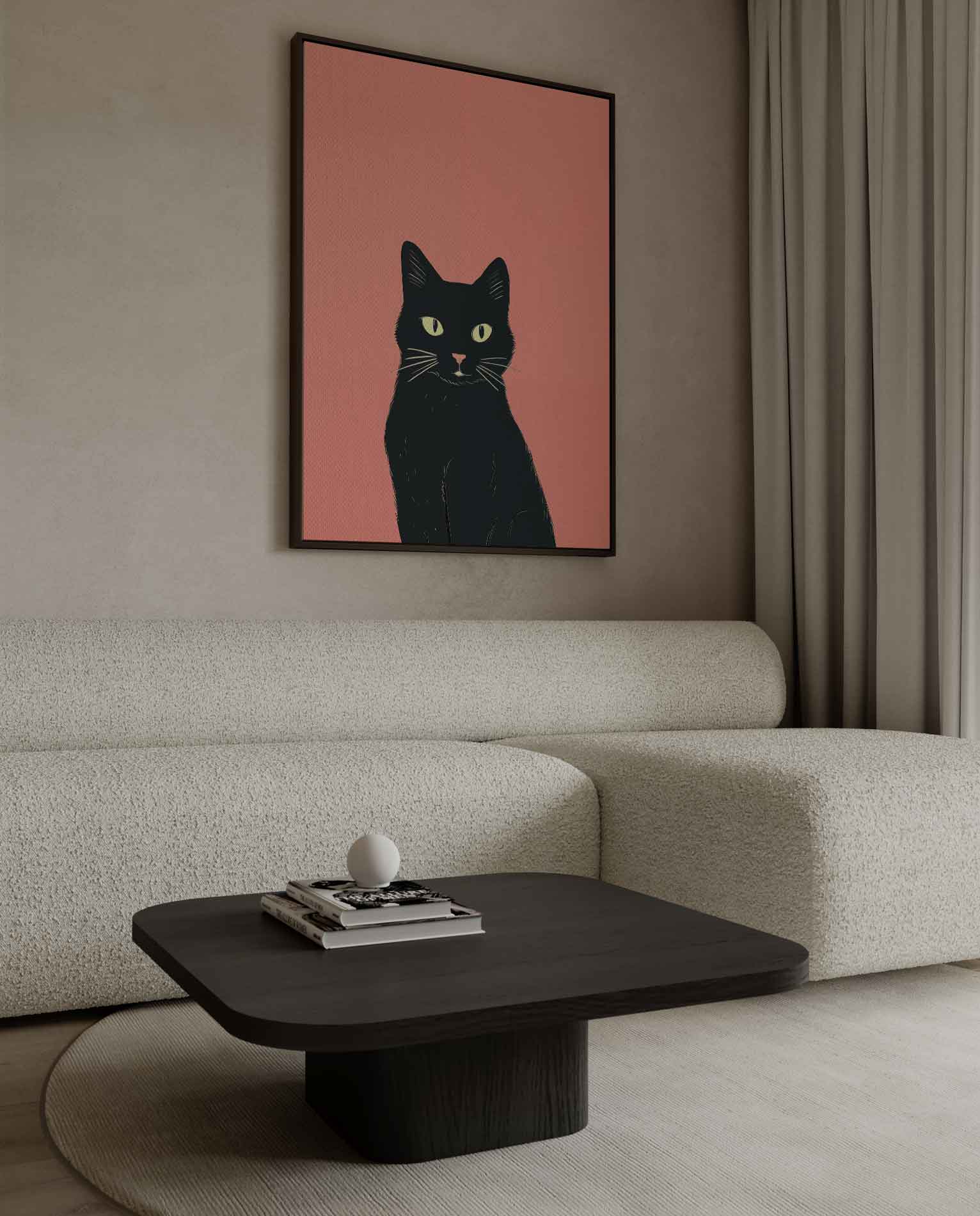 Mystieke Zwarte Kat Illustratie Kunstwerk-canvas-dibond-plexiglas-wanddecoratie-WallArtistic