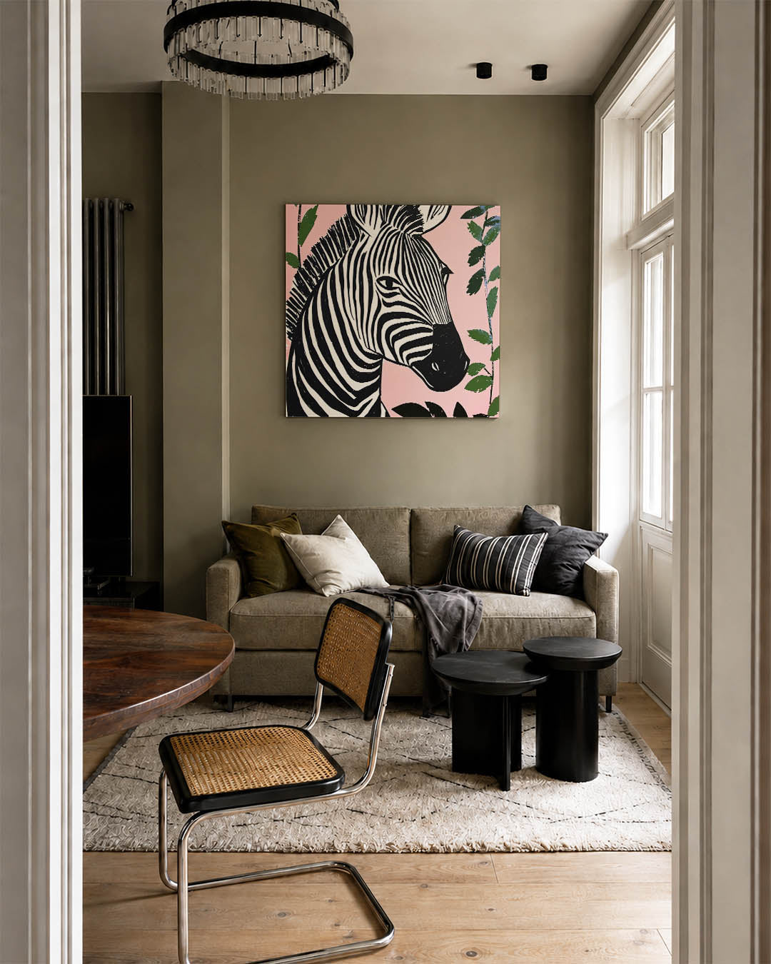 Zebra op roze achtergrond Kunstwerk