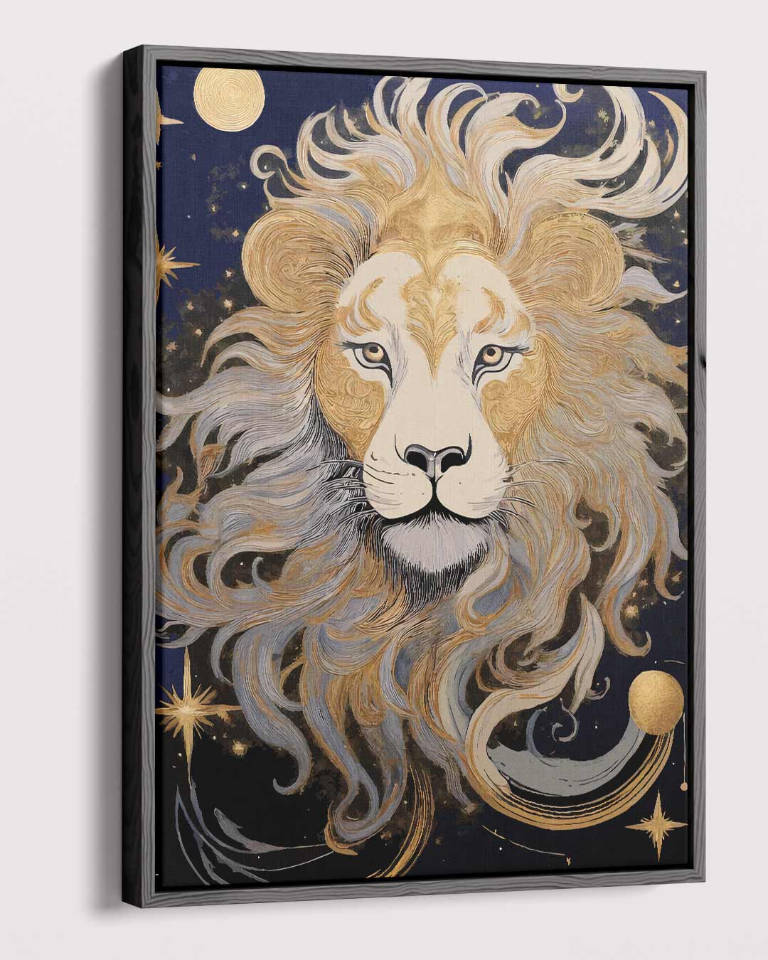 Majestueuze Leeuw in Gouden Nacht Kunstwerk-canvas-dibond-plexiglas-wanddecoratie-WallArtistic